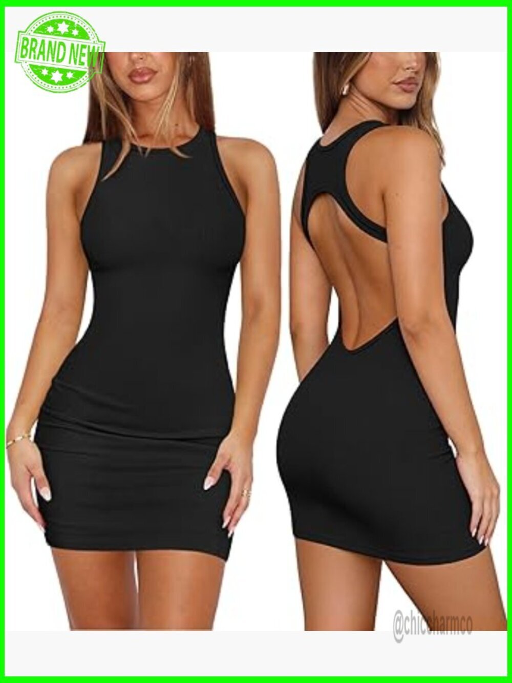 Sexy Ribbed Bodycon Mini Dress Open Back Going Out Tight Short